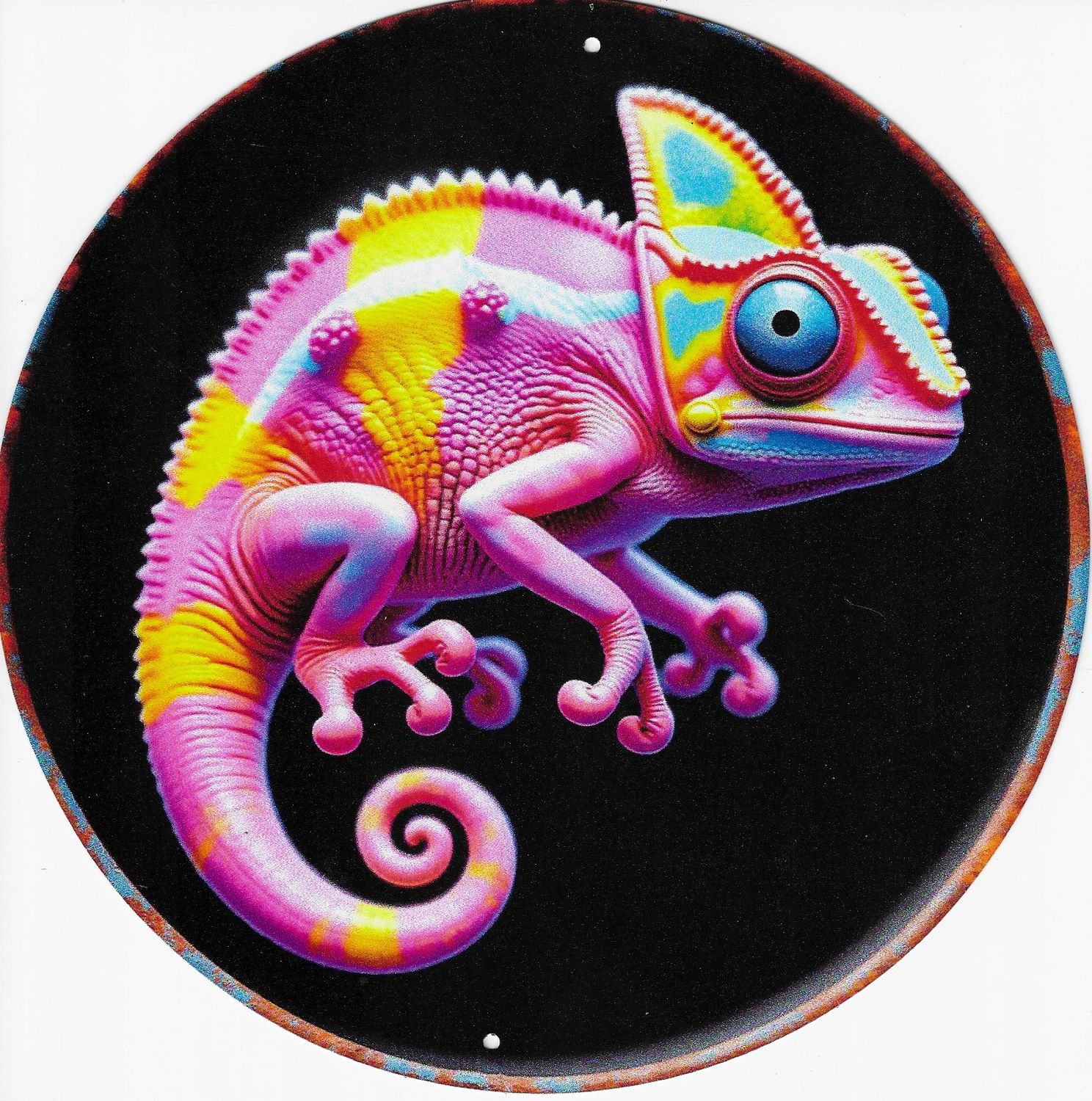20cm ⌀ Metallschild Chamäleon bunt Wand oder Türschild