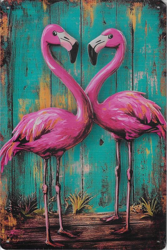 20 x 30cm Metallschild Flamingos Wand oder Türschild