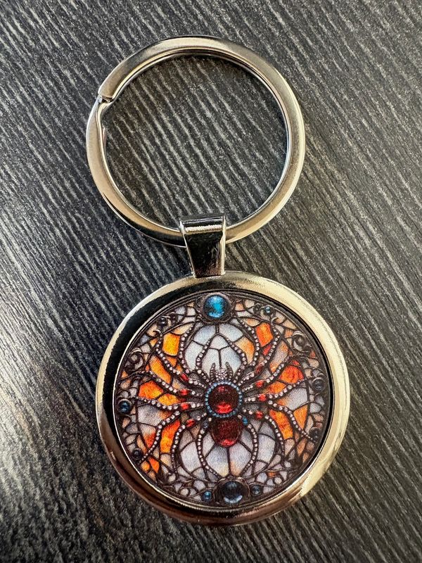 3,5cm ⌀ Spinnen Mosaik Muster mit robustem Schlüsselbund, Schlüsselanhänger