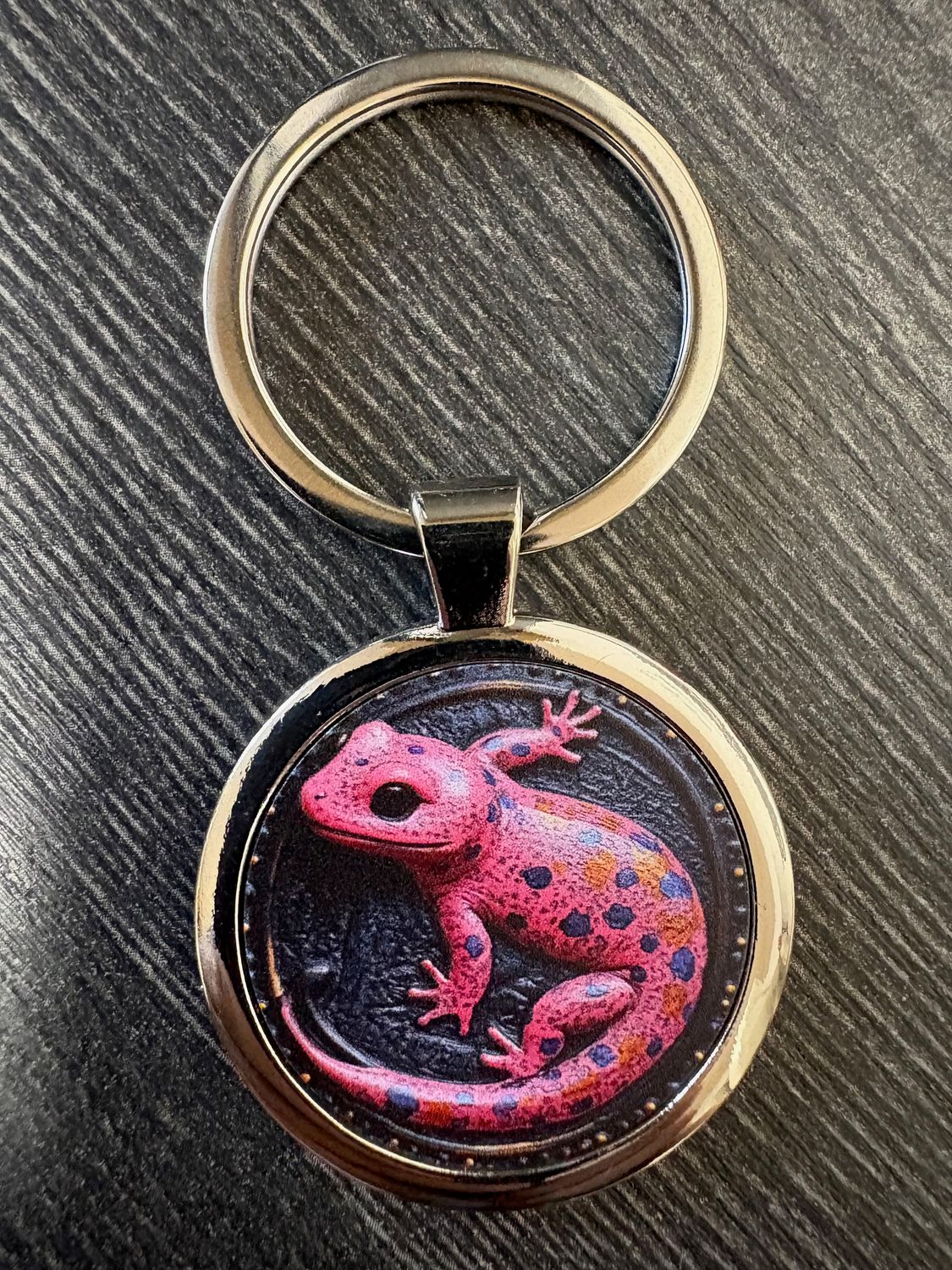 3,5cm ⌀ rosa Gecko Muster mit robustem Schlüsselbund, Schlüsselanhänger