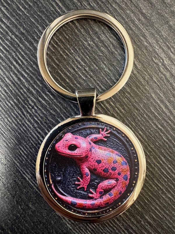 3,5cm ⌀ rosa Gecko Muster mit robustem Schlüsselbund, Schlüsselanhänger