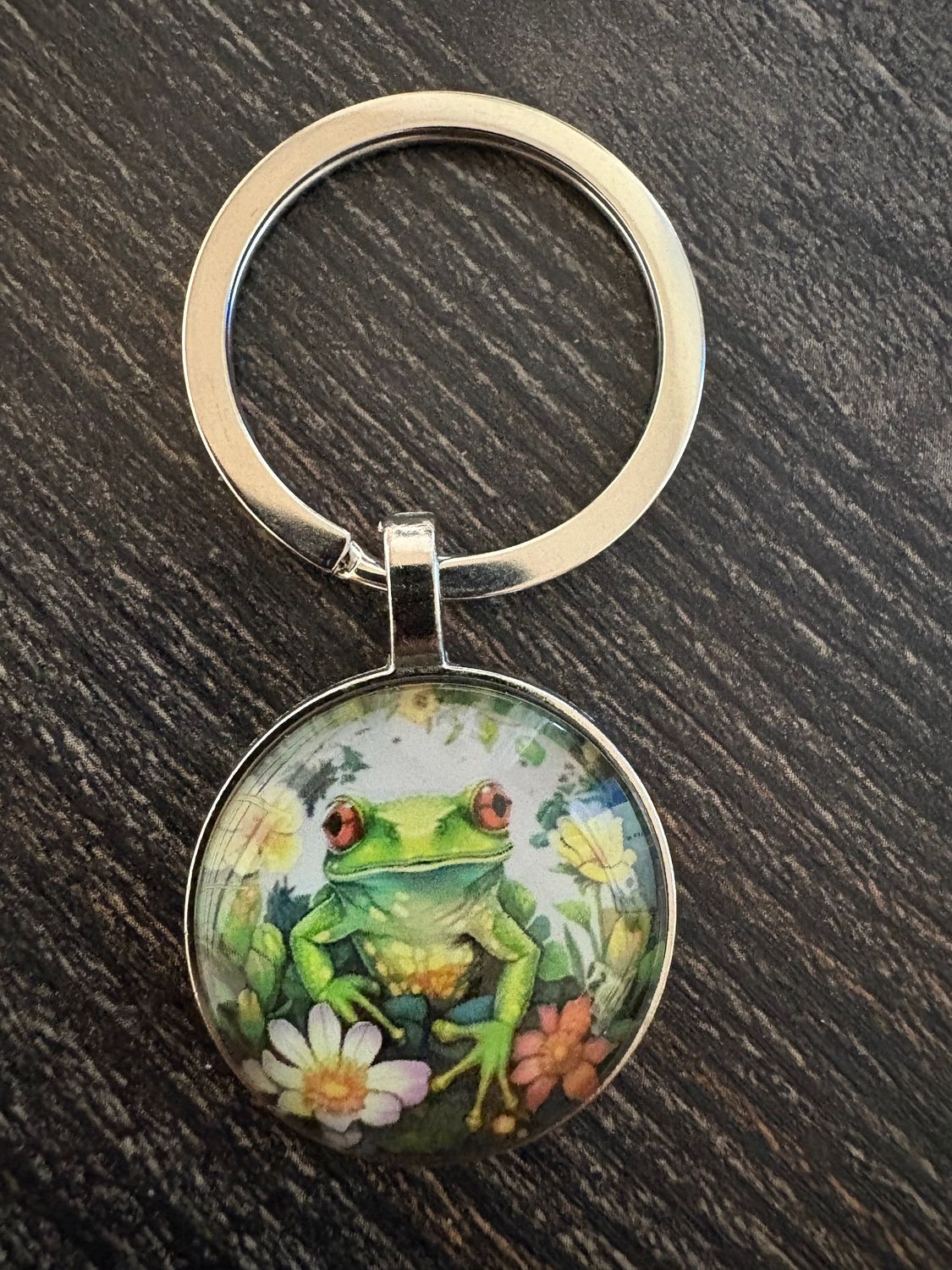 2,5cm ⌀ Frosch mit Blumen Muster mit robustem Schlüsselbund, Schlüsselanhänger