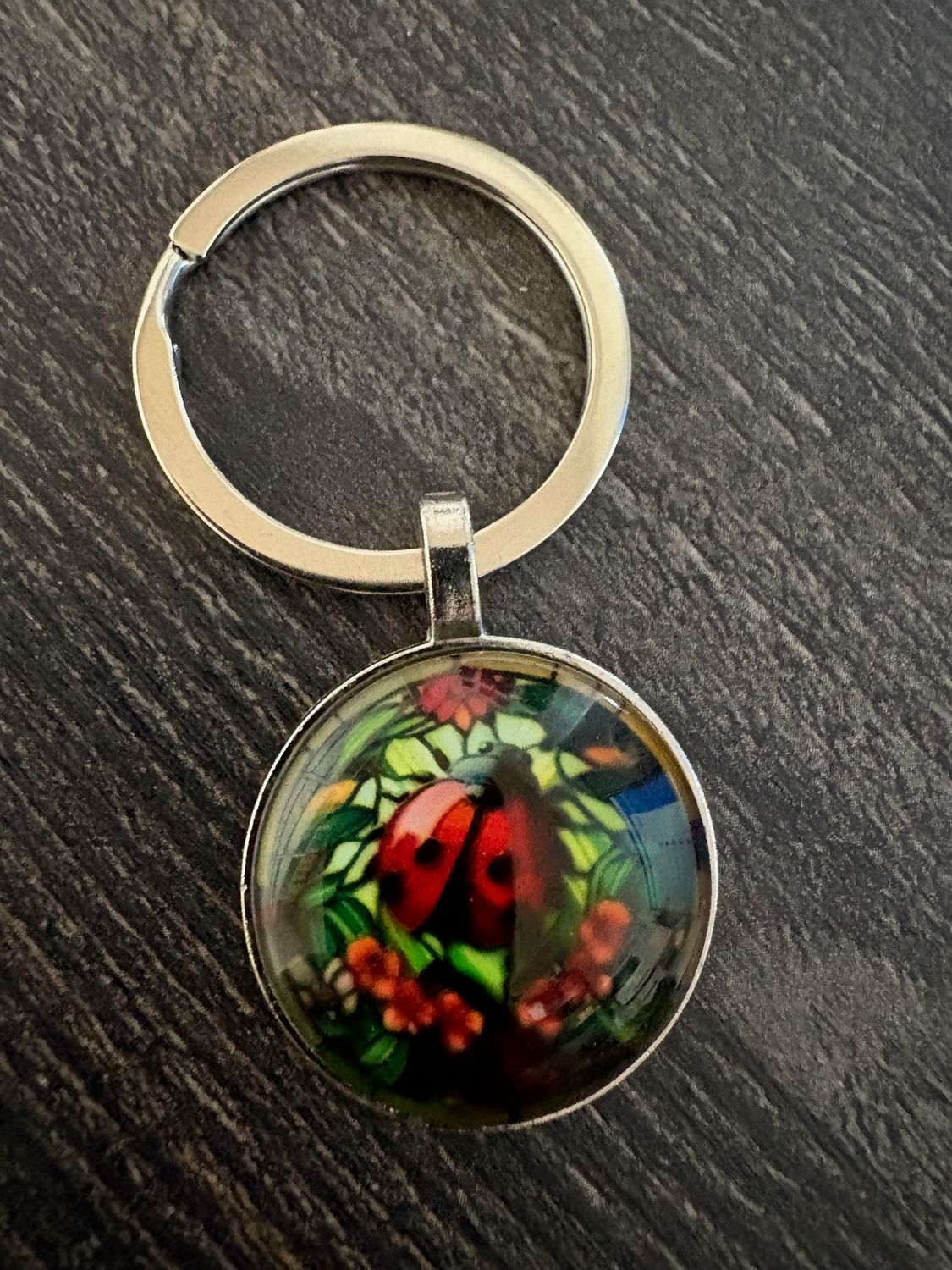 2,5cm ⌀ Marienkäfer Muster mit robustem Schlüsselbund, Schlüsselanhänger