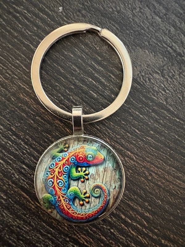 2,5cm ⌀ Gecko Muster mit robustem Schlüsselbund, Schlüsselanhänger