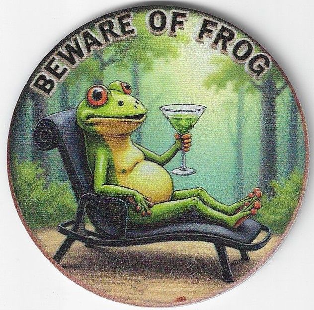 8cm ⌀ Acryl-Magnetplakette Frosch auf Liegestuhl Küchenmagnet