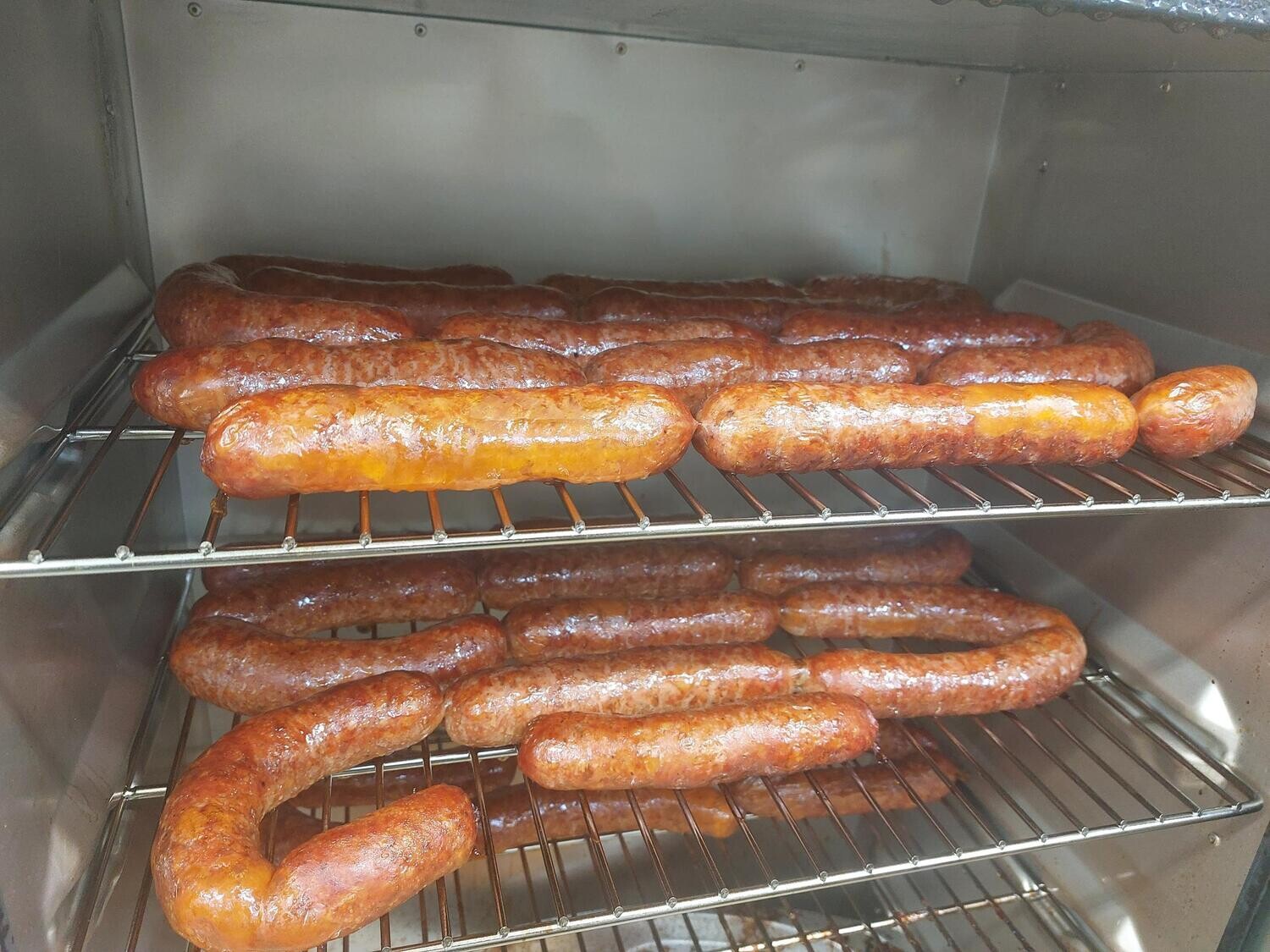 Hot Smoked &quot;Cheese&quot; Russian Sausages 400g - 450g
