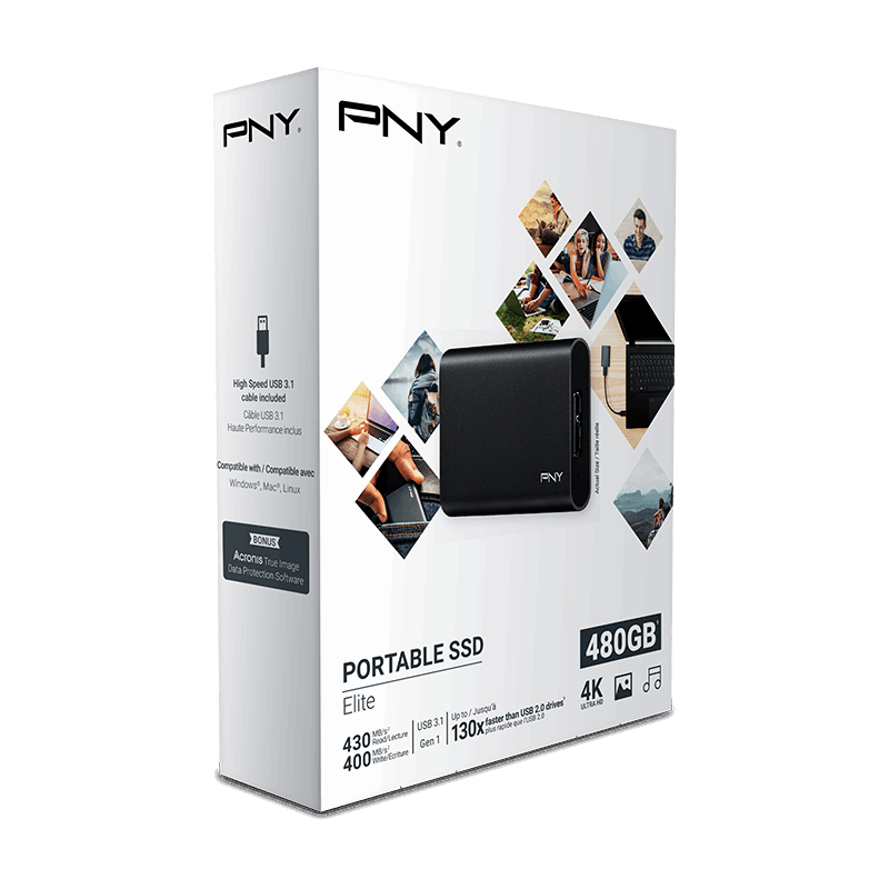 PNY Elite 430Mbps USB 3.1 Gen 1 Portable SSD, Storage: 480GB