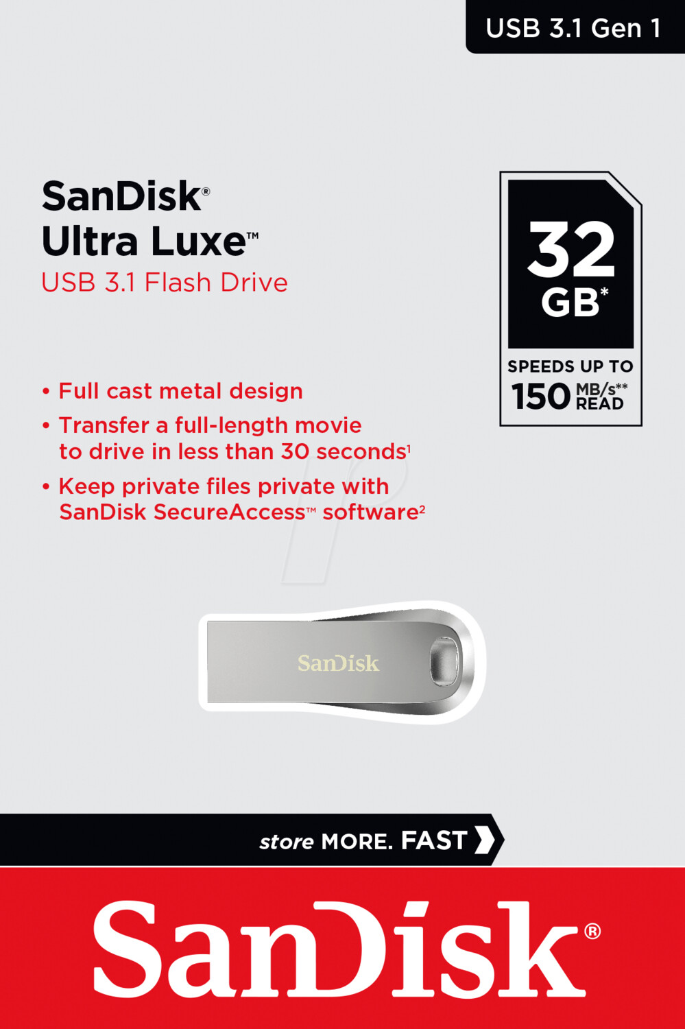 SanDisk Ultra Luxe 150Mbps USB 3.1 Flash Drive, Storage: 32GB