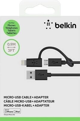 Belkin 3-Feet | 0.9m Micro-USB Cable with Lightning Connector Adapter Black