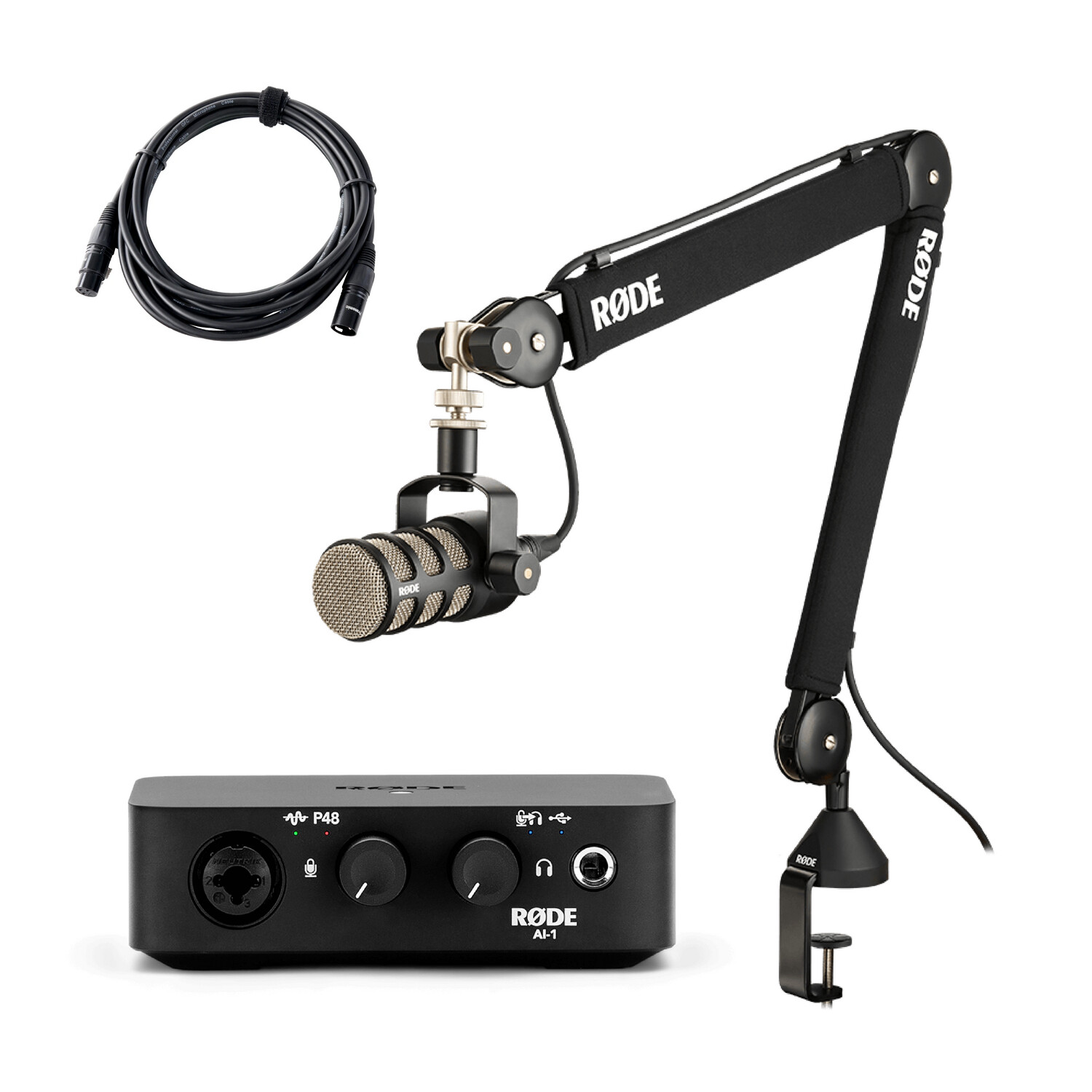 Rode Podmic Microphone + Rode PSA1+ Professional Studio Arm + Rode AI1