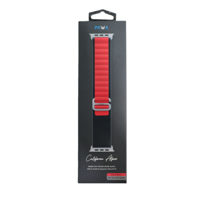 PAWA California Alpine Woven Textile Layer Apple Watch Strap with G-Hook Fits 42 | 44 | 45 | 49mm (Red Black)