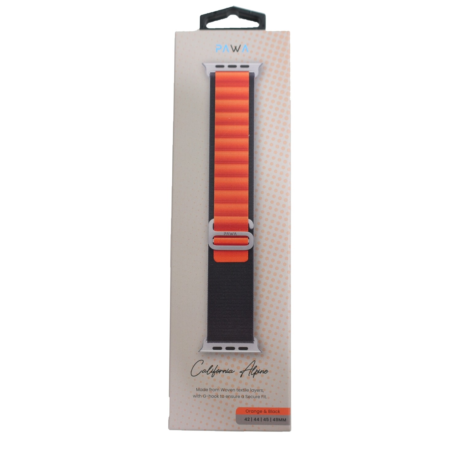 PAWA California Alpine Woven Textile Layer Apple Watch Strap with G-Hook Fits 42 | 44 | 45 | 49mm (Orange Black)