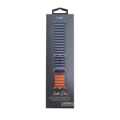 PAWA London Ocean Molded Elastomer Apple Watch Strap with Tubular Geometry Fits 42 | 44 | 45 | 49mm (Grey Orange)