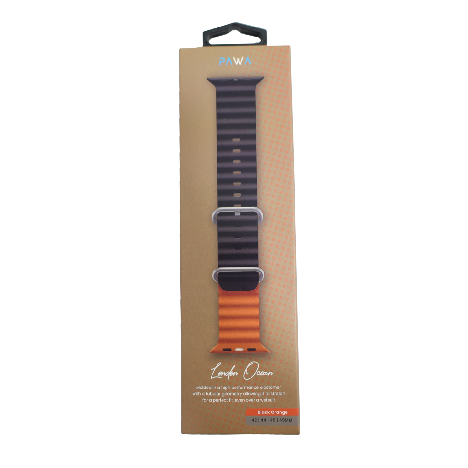 PAWA London Ocean Molded Elastomer Apple Watch Strap with Tubular Geometry Fits 42 | 44 | 45 | 49mm (Black Orange)