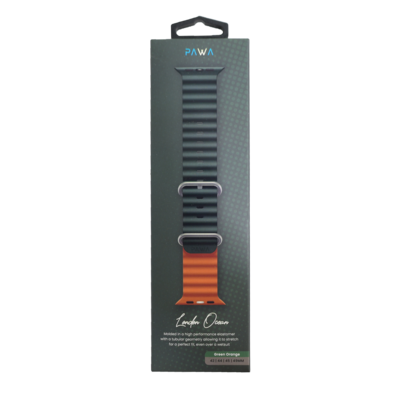PAWA London Ocean Molded Elastomer Apple Watch Strap with Tubular Geometry Fits 42 | 44 | 45 | 49mm (Green Orange)
