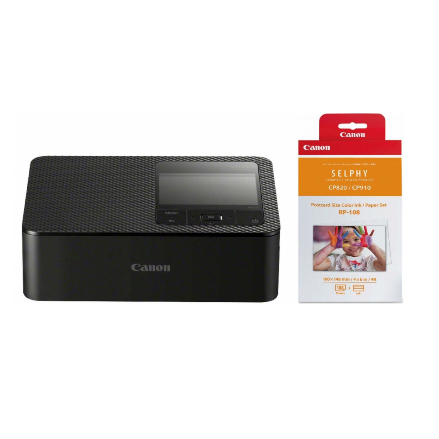 Canon SELPHY CP1500 Photo Printer Bundle with RP-108 Selphy Paper (108 sheets) with ink, Color: Black