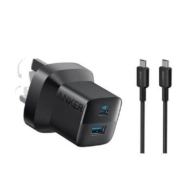 Anker 323 33w Dual Port 20w USB-C 12W USB-A Charger with USB-C to USB-C Cable Black