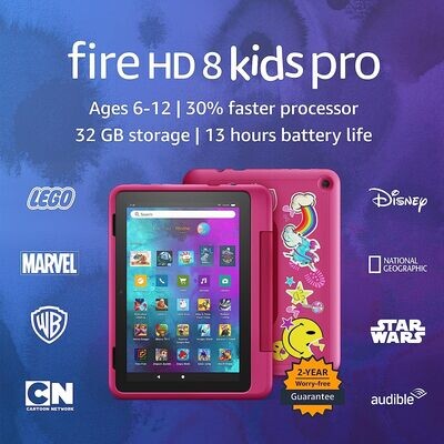 Amazon Fire HD 8 Kids Pro - 12th Gen 32GB 8-Inch HD Display Pink Rainbow Universe
