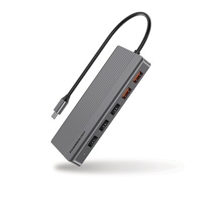 Powerology 12in1 USB-C Hub HDMI Type-C 100W PD Ethernet, VGA, USB, SD, MicroSD 3.5AUX