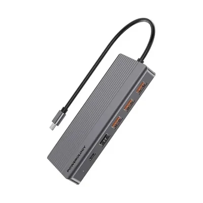 Powerology 13in1 USB-C Hub 4K HDMI Type-C 100W, PD Ethernet, USB, SD, MicroSD, 3.5AUX