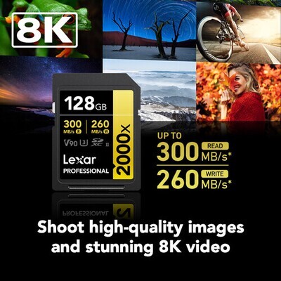 Lexar Professional 300Mbps 2000x SDXC UHS-II V90 SD Card (128GB)
