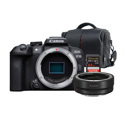 Canon EOS R10 Body with Mount Adapter, 64GB Memory and Bag