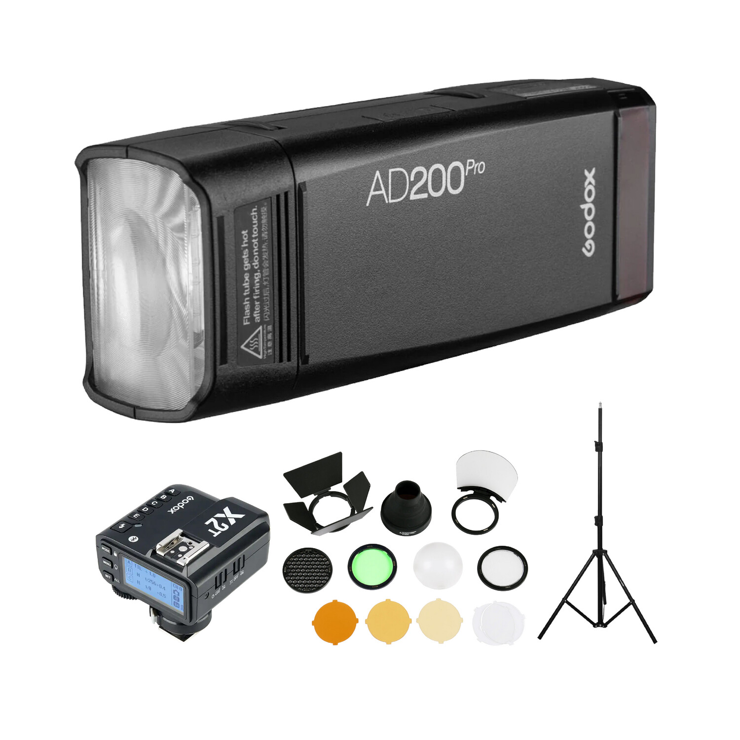 Godox AD200 Pro Pocket Flash Bundle with Godox X2T Trigger + AK-R1 Accessories Kit and Nanlite Stand