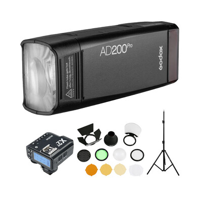 Godox AD200 Pro Pocket Flash Bundle with Godox X2T Trigger + AK-R1 Accessories Kit and Nanlite Stand
