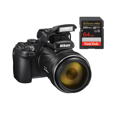 Nikon COOLPIX P1000 Digital Camera with Sandisk 64GB Extreme Pro Memory Card