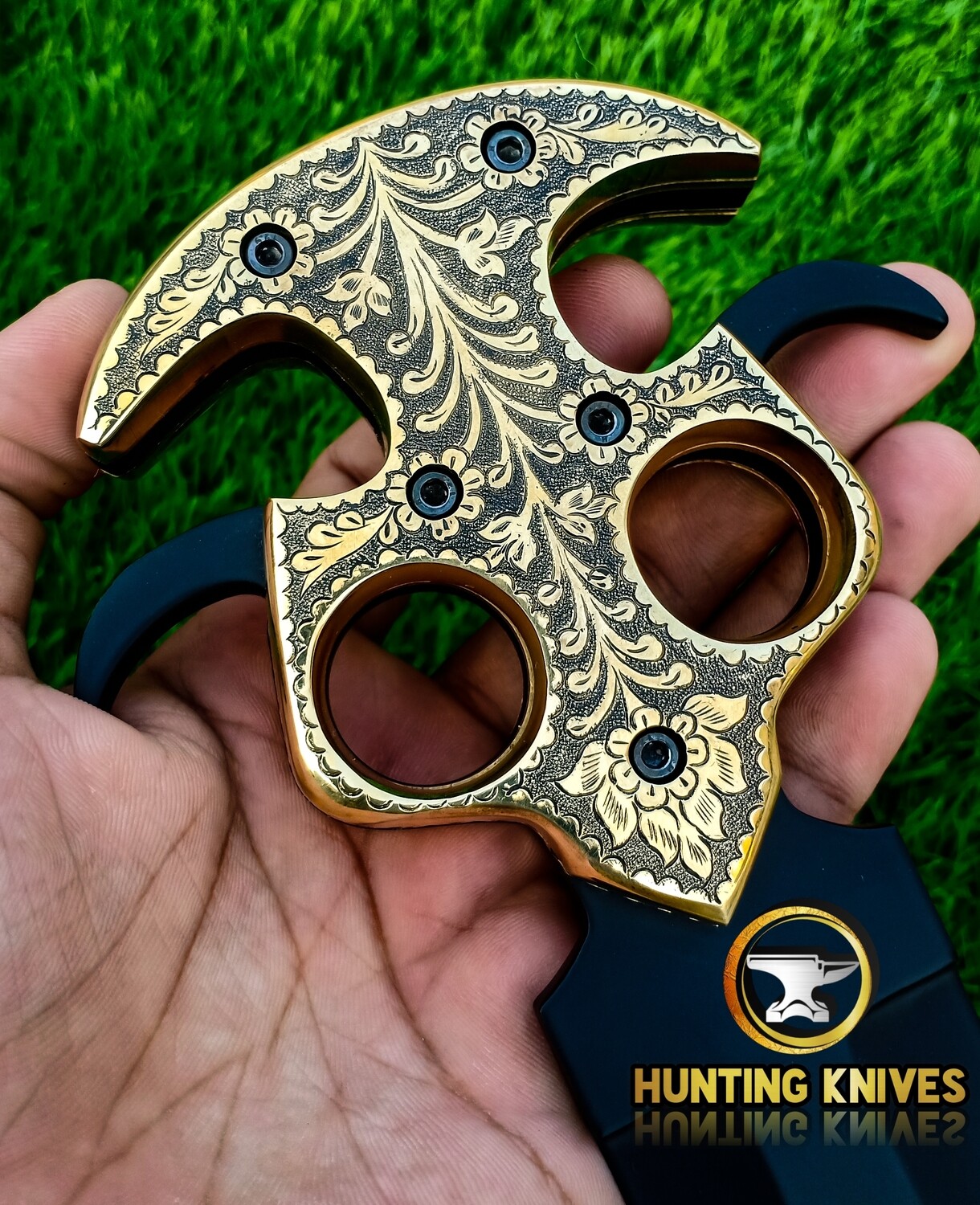 Hand Engraved Push Dagger Knuckle With Brass Scales and Powder Coated Blade Premium Quality Gift For Christmas