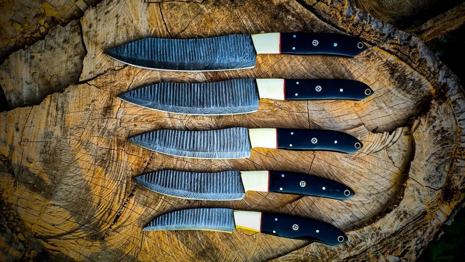 Damascus Chef set Premium custom Handmade 5pcs With Leather Cover, Kichten Knife, Damascus Knife Set, Kitchen knives set Best Gift For Her on Christmas 2022