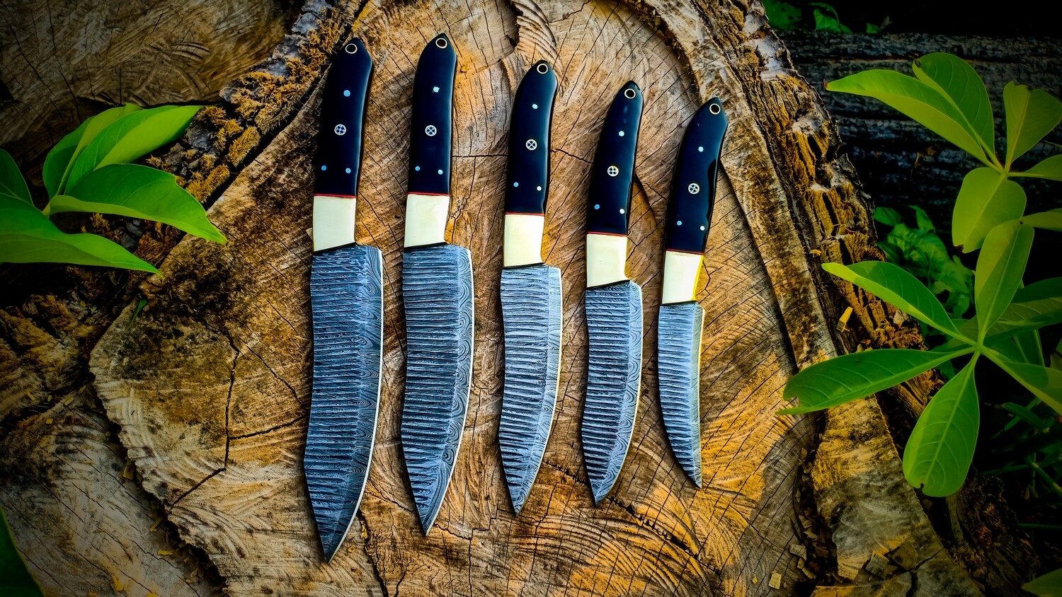 Damascus Chef set Premium custom Handmade 5pcs With Leather Cover, Kichten Knife, Damascus Knife Set, Kitchen knives set Best Gift For Her on Christmas 2022