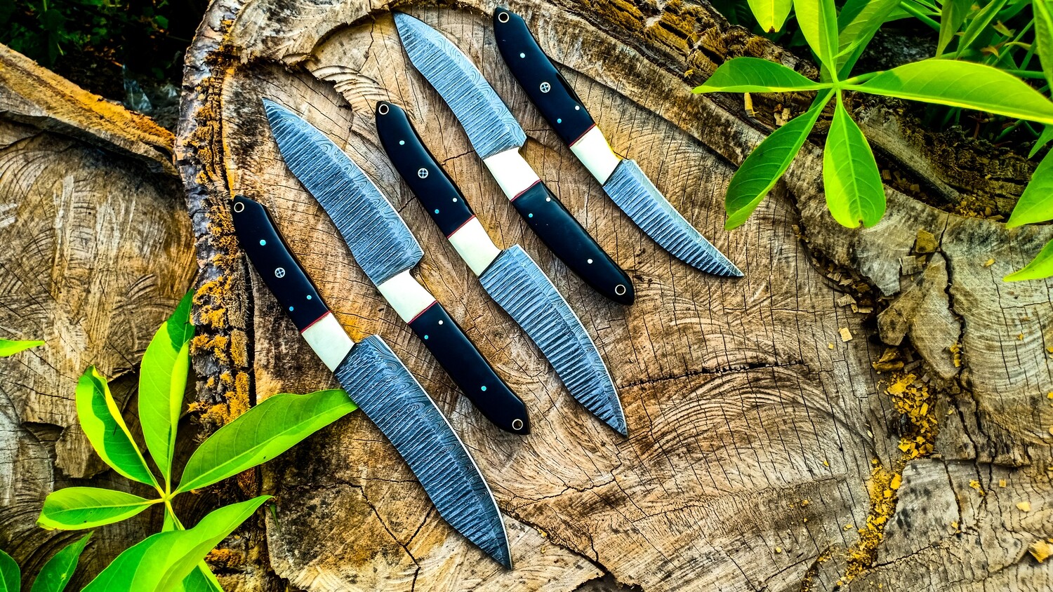 Damascus Chef set Premium custom Handmade 5pcs With Leather Cover, Kichten Knife, Damascus Knife Set, Kitchen knives set Best Gift For Her on Christmas 2022