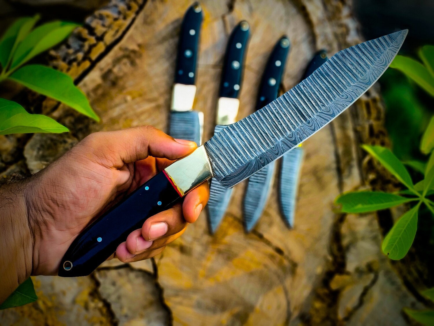 Damascus Chef set Premium custom Handmade 5pcs With Leather Cover, Kichten Knife, Damascus Knife Set, Kitchen knives set Best Gift For Her on Christmas 2022