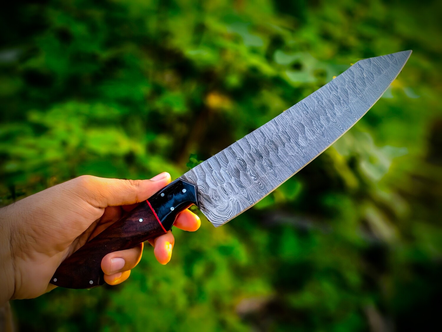 Damascus Steel Handmade Chef Knives/Kitchen Set With Natural Burl Rose Wood