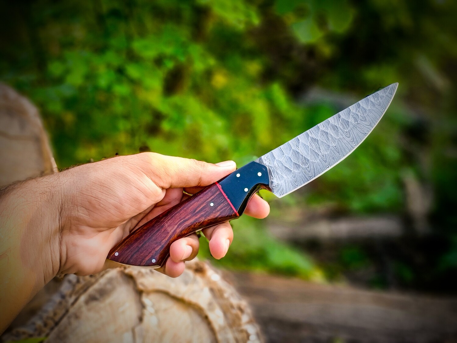 Damascus Steel Handmade Chef Knives/Kitchen Set With Natural Burl Rose Wood