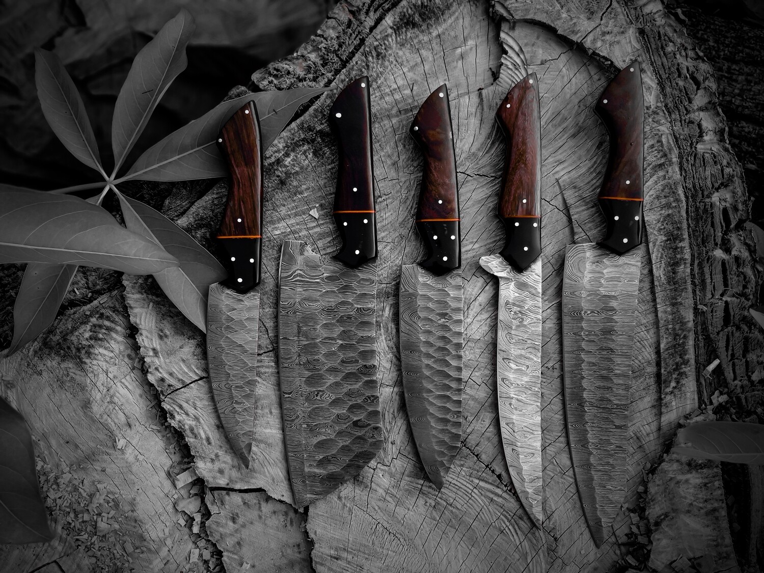Damascus Steel Handmade Chef Knives/Kitchen Set With Natural Burl Rose Wood