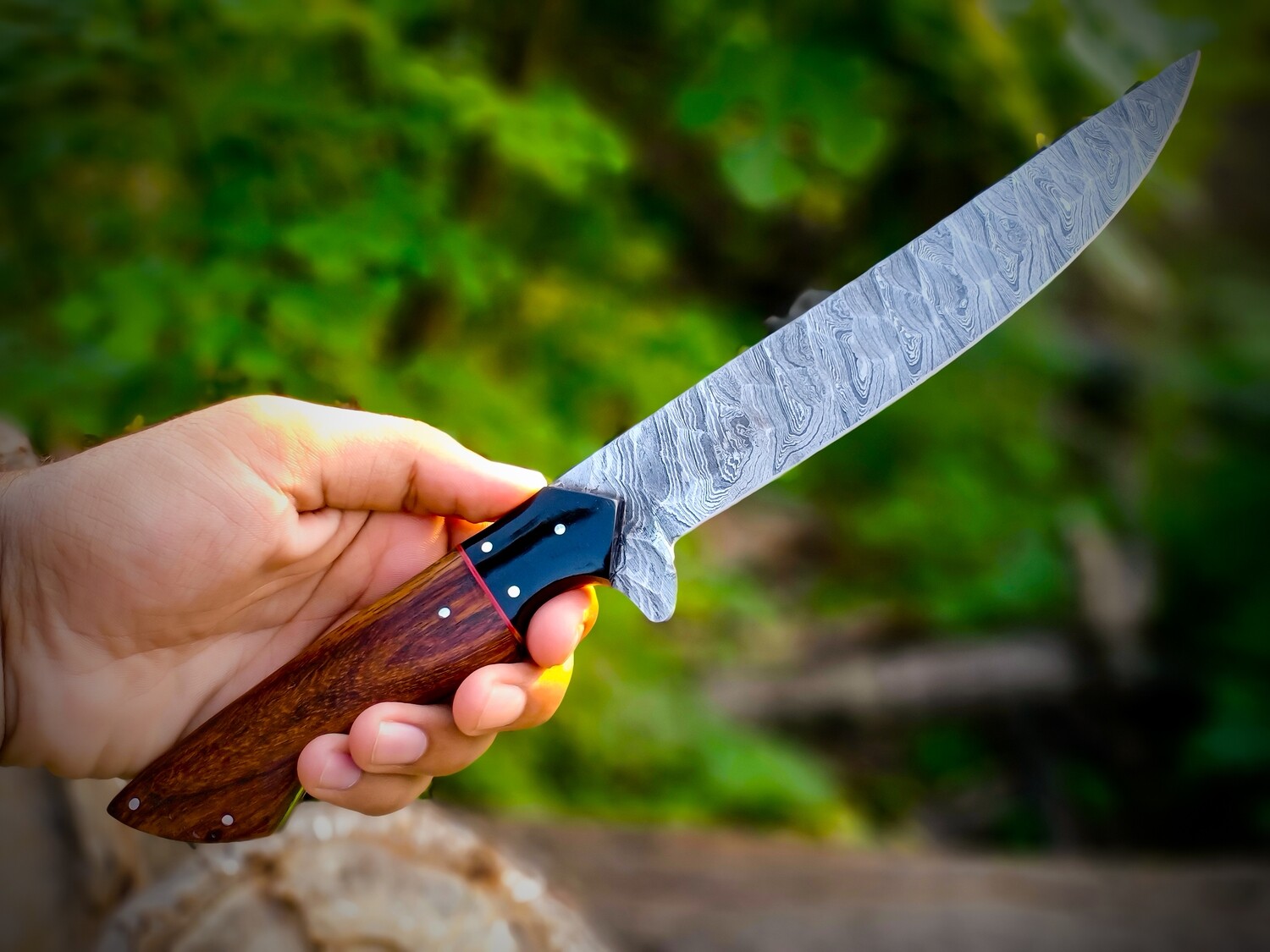 Damascus Steel Handmade Chef Knives/Kitchen Set With Natural Burl Rose Wood