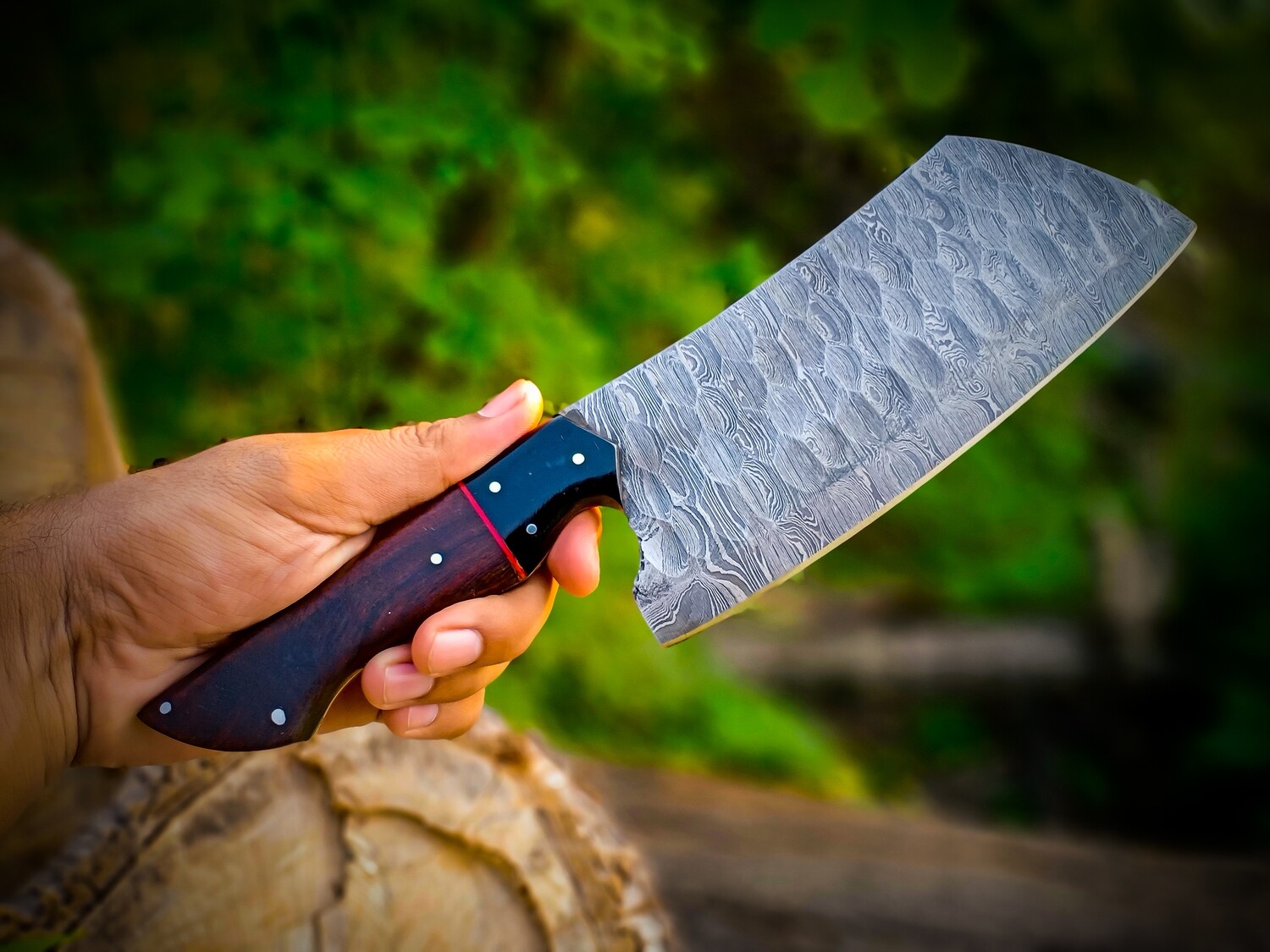 Damascus Steel Handmade Chef Knives/Kitchen Set With Natural Burl Rose Wood