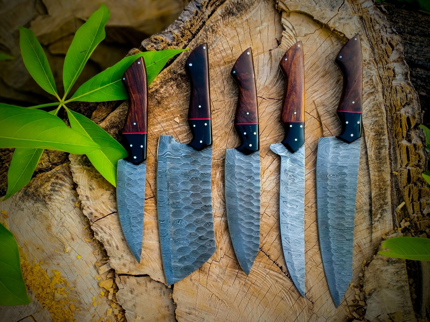 Damascus Steel Handmade Chef Knives/Kitchen Set With Natural Burl Rose Wood