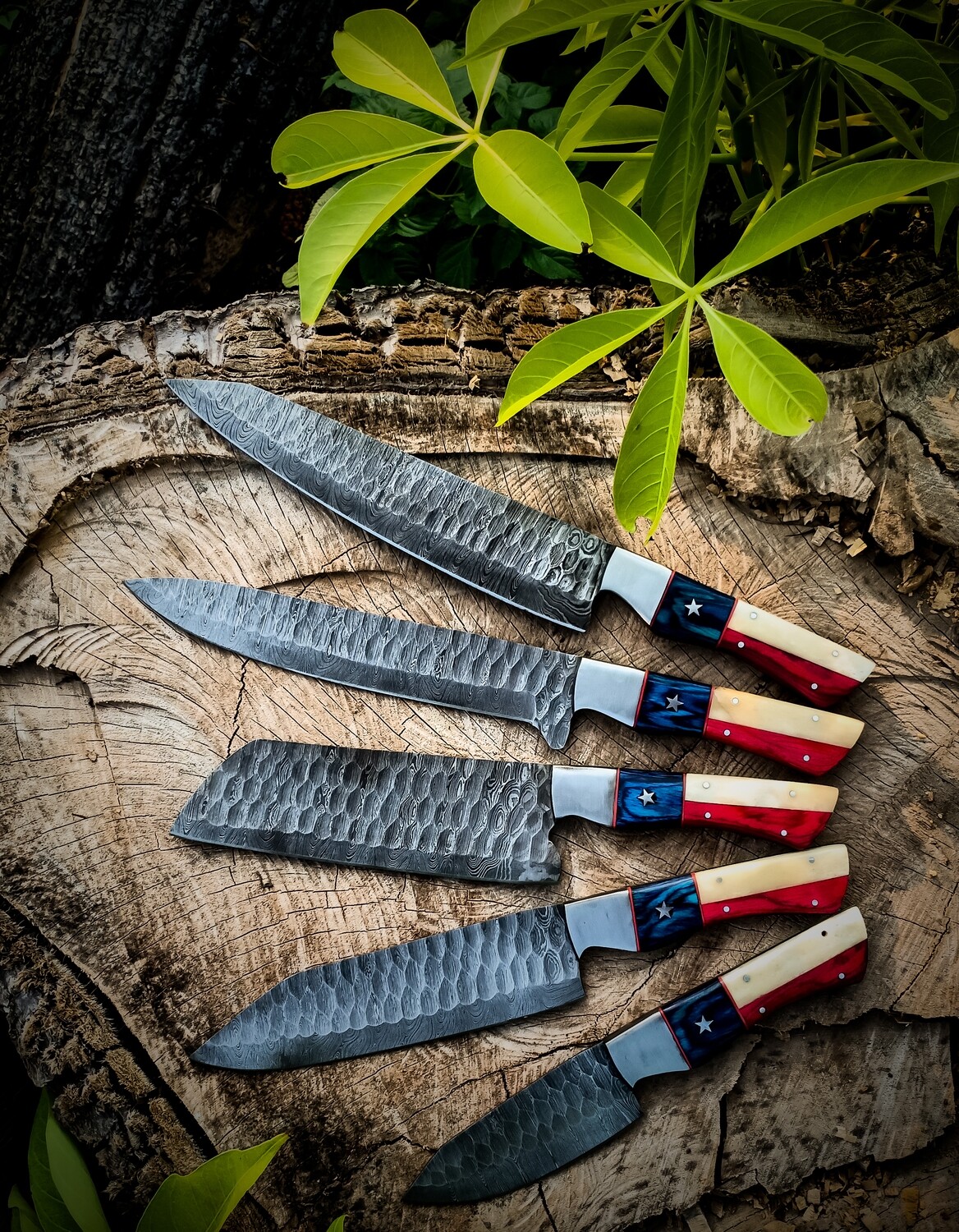 Chef Knives Set Of 5 Pieces Damascus Forged Steel (15n20+1095)