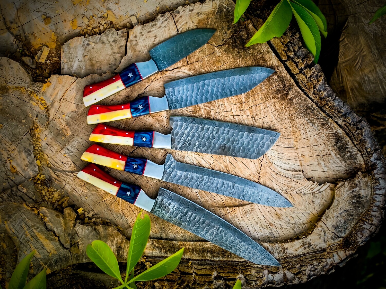 Chef Knives Set Of 5 Pieces Damascus Forged Steel (15n20+1095)
