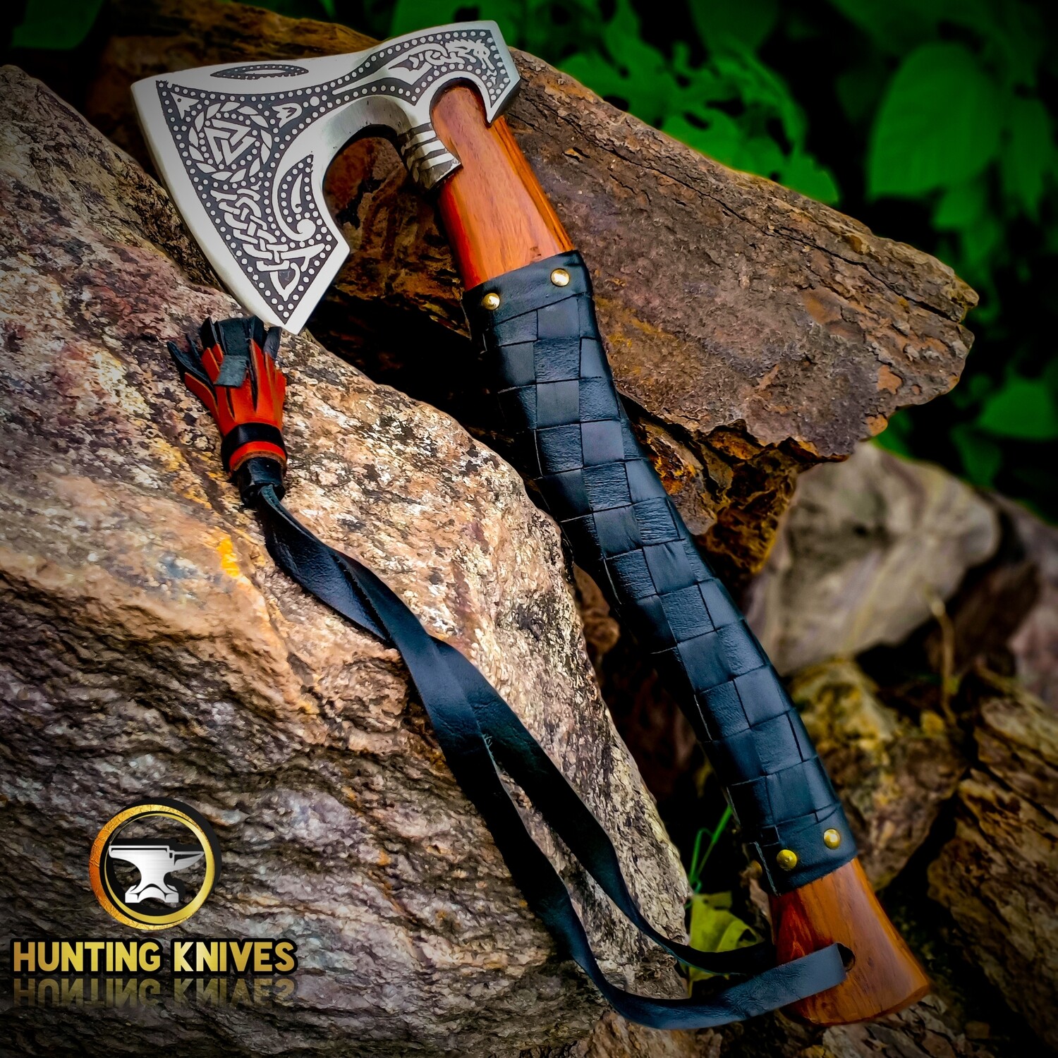 Viking Style Axe With Wooden Handle And Leather Strap