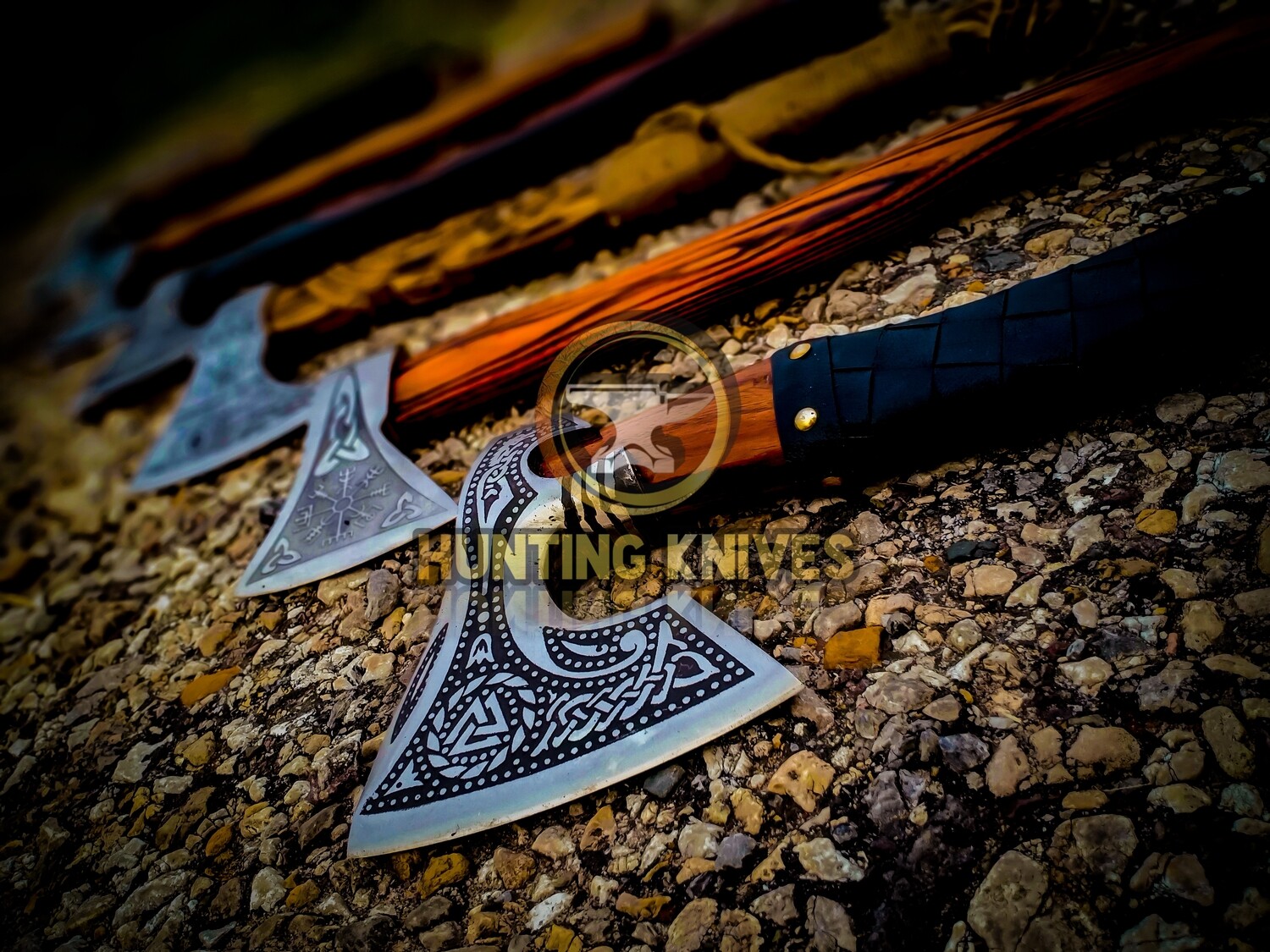 Viking Style Axe With Wooden Handle And Leather Strap