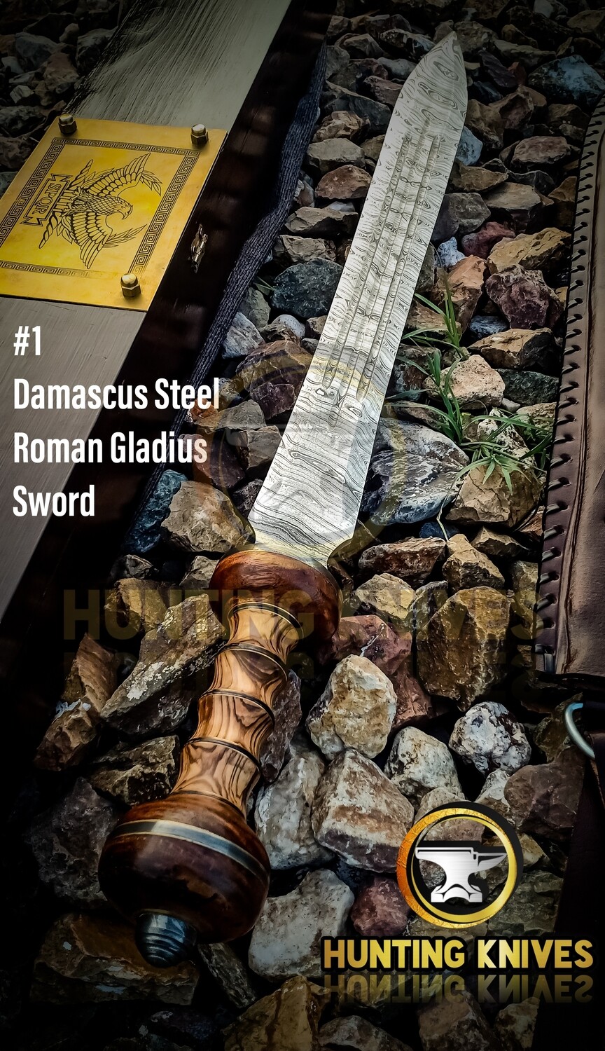 Roman Gladius Sword 32&quot; Custom Handmade Damascus Steel Roman Gladius Sword In Roman Legions With Unique Wooden Box And SPQR Logo On the Top,