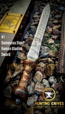 Roman Gladius Sword 32&quot; Custom Handmade Damascus Steel Roman Gladius Sword In Roman Legions With Unique Wooden Box And SPQR Logo On the Top,