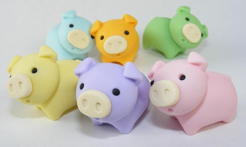 PIG ERASERS-6 COLORS