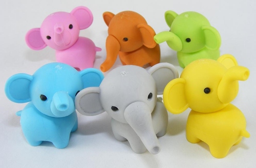 ELEPHANT ERASERS 6 colors