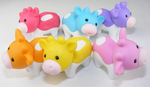 COW ERASERS IN 6 COLORS