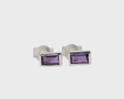 Silver Amethyst Baguette Earrings
